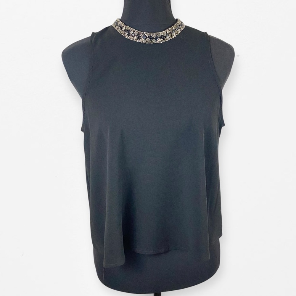 Astr Black Tank Top Classic Sleeveless Design Crop Blouse crystal neckline M